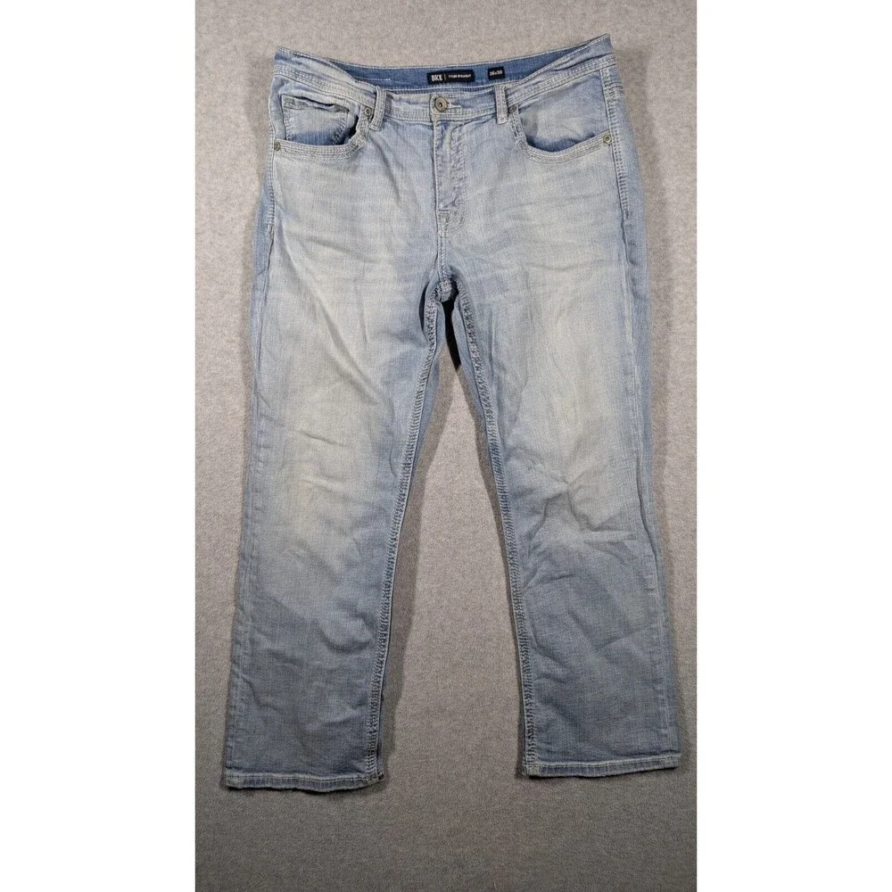 BKE Men‎ Jeans 36x29 Tyler Straight Whiskering Light Wash Cotton Zip Fly